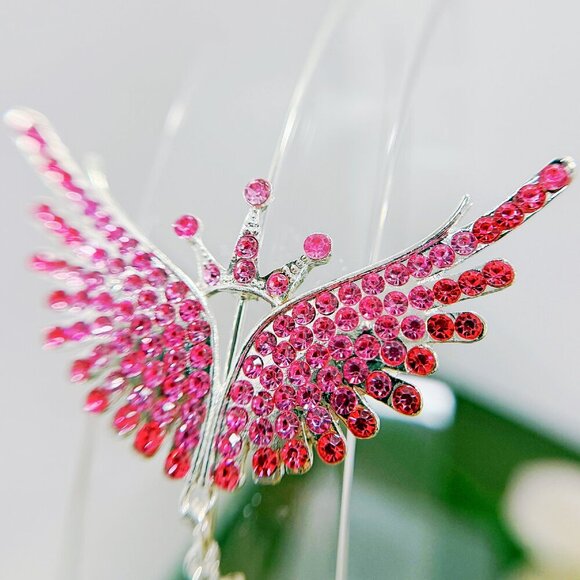 Princess Headband, Crown Wing Headpiece, Pink Crystal Headband, Silver Headband - Picture 7 of 8